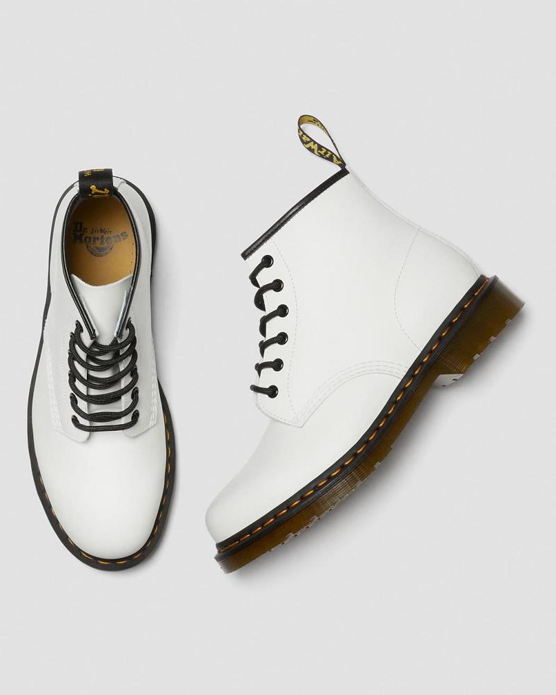 White Men's Dr Martens 101 Yellow Stitch Smooth Leather Ankle Boots | CA 412JPQ